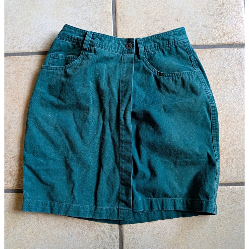 Vintage The Limited Green Denim Wrap Skirt Cotton Skirt Pockets Button Size 2